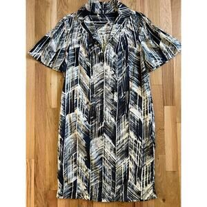 Magaschoni Gray & Beige Brushstroke Print Straight Shirt Dress Silk (size 4/6)
